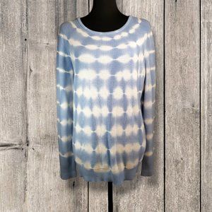 a.n.a. Womens Light Blue & White Tie Dye Rib Knit Scoopneck Sweater, Large